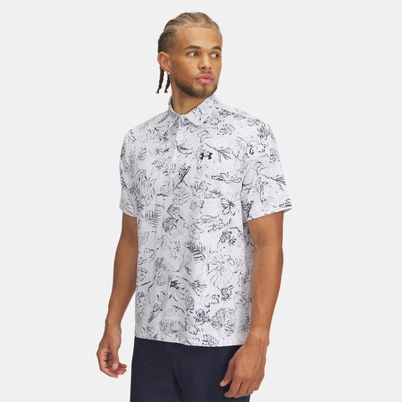 Under Armour Playoff Printed Mens Polo White / Midnight Navy / Midnight Navy