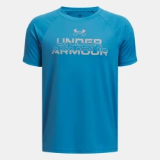 Under Armour Tech™ Split Wordmark Boys Short Sleeve Ether Blue / Mod Gray YXS ( in)