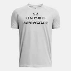 Under Armour Tech™ Split Wordmark Boys Short Sleeve Mod Gray / Black YLG (59 in)