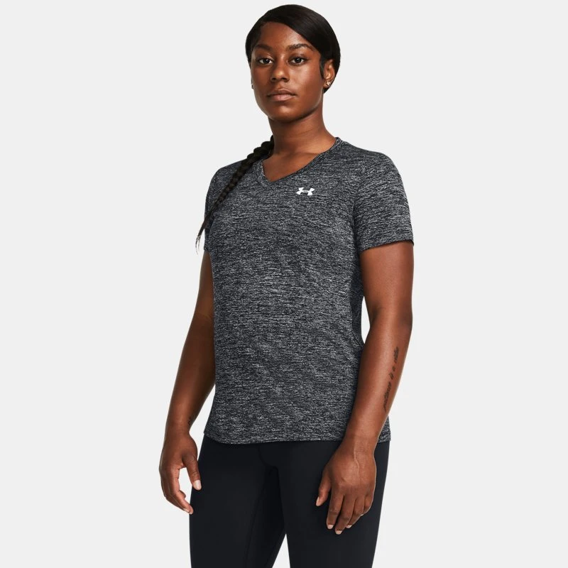 Under Armour Tech™ Twist Womens V-Neck Short Sleeve Black / White