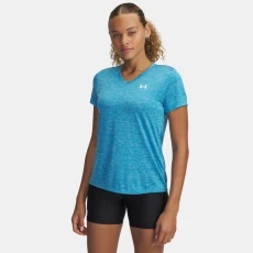 Under Armour Tech™ Twist Womens V-Neck Short Sleeve Ether Blue / White