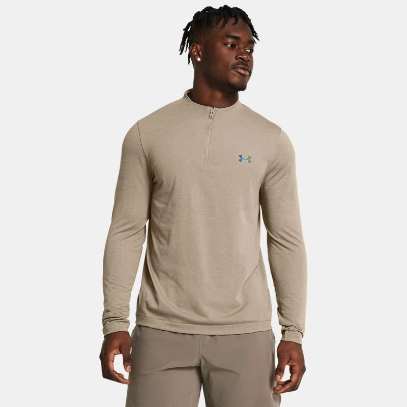 Under Armour Vanish Elite Seamless Mens ¼ Zip Timberwolf Taupe / Iridescent