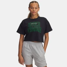 Under Armour Varsity Mix Heavyweight Womens Crop Short Sleeve Black / White