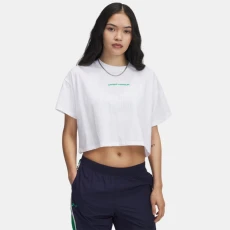 Under Armour Varsity Mix Heavyweight Womens Crop Short Sleeve White / Team Kelly Green
