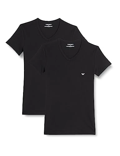 Underwear Men's 2-Pack T-Shirt V Neck, Black/Black, L