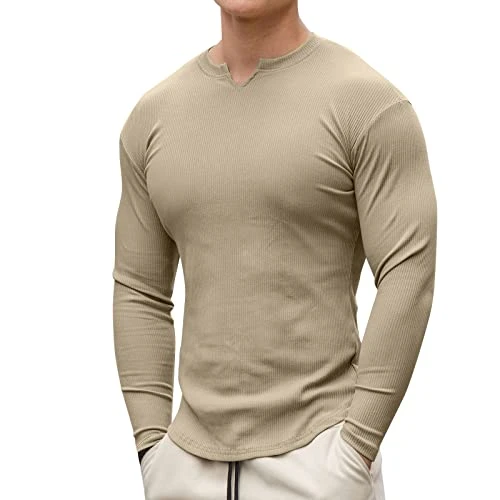 Underwear Men's T-Shirt Spring and Summer V-Neck T-shirts for Men with Slim Fit T-Shirts Elastic Casual Long Sleeve Solid Color Jacket Hat Man, green, 3XL