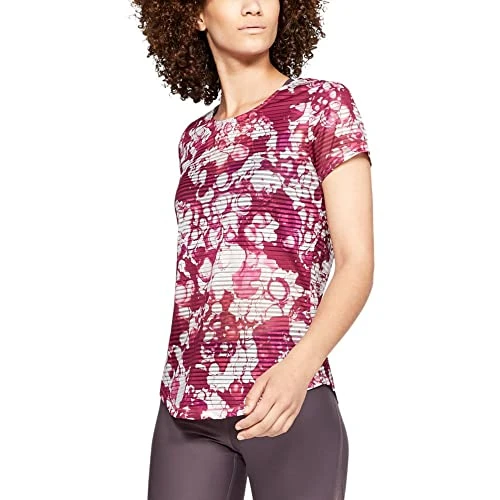 UNDKU Women Armour Sport Printed SS Short-sleeve Shirt - Impulse Pink//Metallic Silver (671), MD