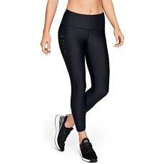 UNDKU Women UA HG Armour Ankle Crop Branded Capri - Black/Black/Metallic Silver (001), SM UNDKU Women UA HG Armour Ankle Crop Branded Capri - Black/Black/Metallic Silver (001), SM