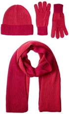 Unisex Adults' Knit Hat, Scarf and Gloves Set, Pack of 3, Beetroot Purple/Fandango Pink, One Size
