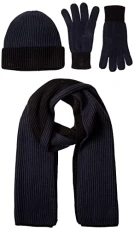 Unisex Adults' Knit Hat, Scarf and Gloves Set, Pack of 3, Black/Blue Nights, One Size