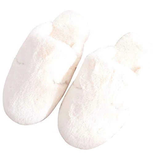 Unisex Adults Memory Foam Faux Fur Slippers Womens Mens Winter Warm Anti-Slip Indoor House Shoes Beige 37/38
