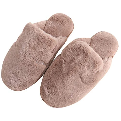 Unisex Adults Memory Foam Faux Fur Slippers Womens Mens Winter Warm Anti-Slip Indoor House Shoes Lig