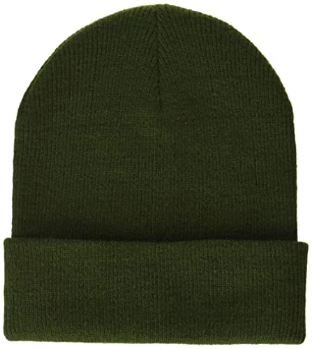 Unisex Adults' Rib-Knit Cuffed Beanie, Dark Olive, One Size