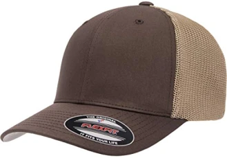 Unisex-Adult's Trucker Mesh Fitted Cap-2-tone Cap, Brown/Khaki, One Size