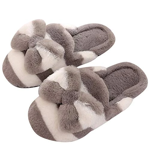 Unisex Adults Winter House Slippers Womens Mens Stripes Indoor Warm Anti-Slip Shoes Grey 1 270