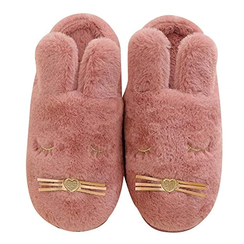 Unisex Animal Slippers Womens Mens Kids Winter Warm Indoor House Fluffy Anti-Slip Shoes Pink F 25