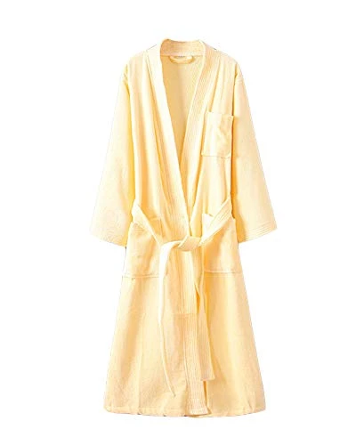 Unisex Bathrobe Soft Dressing Gown Bath Robe Nightwear Towelling Bathrobes for Men and Women Yellow XL