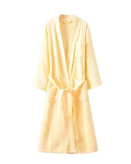Unisex Bathrobe Soft Dressing Gown Bath Robe Nightwear Towelling Bathrobes for Men and Women Yellow XL