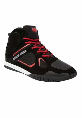 Unisex Bodybuilding Fitness Shoe Troy High Tops Sneaker, Black/Red, 8.5 UK