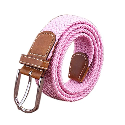 Unisex Canvas Elastic Fabric Woven Stretch Multicolored Braided Belts for Women Men Pink