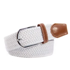 Unisex Canvas Elastic Fabric Woven Stretch Multicolored Braided Belts for Women Men White