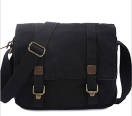 Unisex Canvas Leather Cross Body Retro Messenger Bag Military Shoulder Bag (Black)