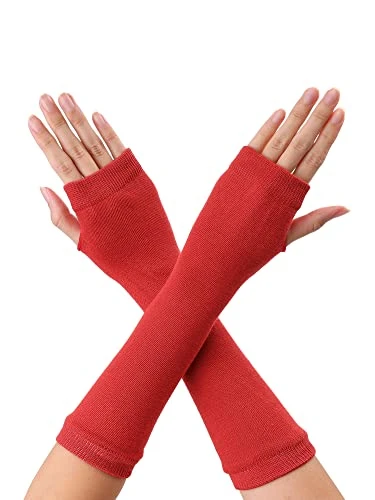 Unisex Classic Fashion Stretch Fingerless Arm Warmmer Oversleeve Red One Size