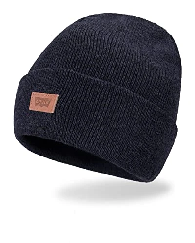 Unisex Classic Warm Winter Knitted With Fleece Lining for Men and Women Beanie Hat, Marl Navy, One Size UK
