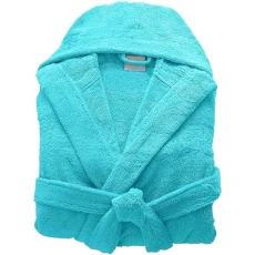 Unisex Cotton Terry Towelling Bathrobe Hooded Hooded Dressing Gown-Teal Hooded-M