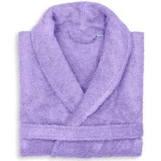 Unisex Cotton Terry Towelling Bathrobe Shawl Collar Hooded Dressing Gown-Lilac Shawl Collar-XXL