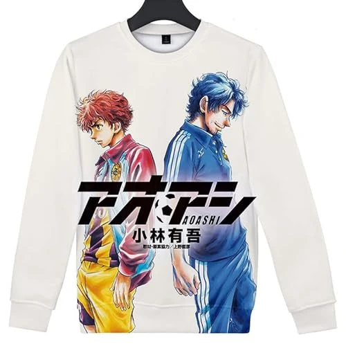 Unisex Crew Neck Anime Print Sweatshirt - Ao Ashi Cartoon Graphic Sweater Casual Loose Long Sleeve f