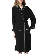 Unisex Dressing Gown Towelling Bathrobe Lightweight Bath Robe Spa Hotel Pool Sleepwear Black XL