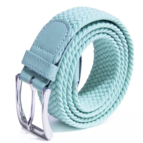 Unisex Elastic Fabric Belt Braided Stretch Belt Stretchy Belt for Men and Women, turquoise, 110 cm