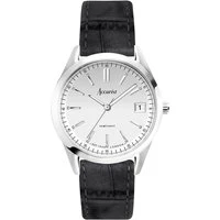 Unisex Everyday Silver Dial Black Leather Strap Watch - Silver