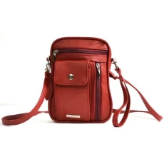 Unisex Genuine Leather Cross Body Bag with Multiple Zipped Pockets and Glasses/Mobile Phone Pocket (Red) Unisex Genuine Leather Cross Body Bag with Multiple Zipped Pockets and Glasses/Mobile Phone Pocket (Red)
