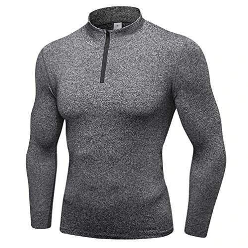 Unisex Half-zip Long Sleeve Shirt Quick Dry Breathable Running Top Base Layer Sportswear Clothing (G