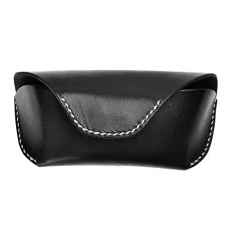 Unisex Handmade Genuine Leather Hard Eyeglass Case Sunglasses Holder (Hidden Buckle，Black)
