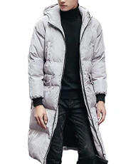Unisex Hooded Down Jacket Womens Mens Couple Winter Warm Padded Long Puffer Coat Parka Light Grey XXL
