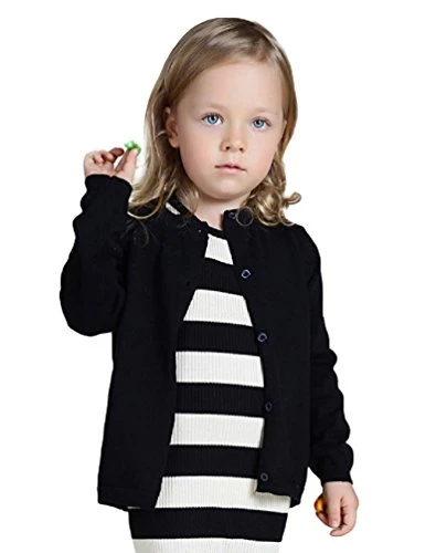 Unisex Long Sleeve Cardigan Kids Solid Color O-Neck Knit Sweater Tops Black 12-18m(80cm)
