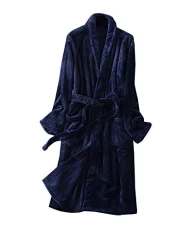 Unisex Luxury Super Soft Towelling Bath Robe Dressing Gowns Bathrobe Housecoat with Pockets and Belt Navy M