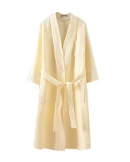 Unisex Men and Women Bathrobe Soft Long Towelling Bath Robe Nightwear Dressing Gown with Belt Yellow XL