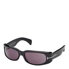 Unisex Rectangular Shiny Black Sunglasses 59mm