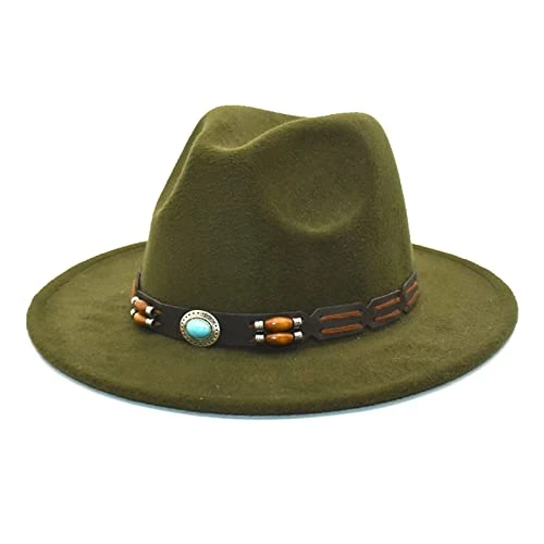 Unisex Retro Western Cowboy Riding Hat Adult Leather Belt Wide Cap Straw Hat Fishing Hat Waterproof, Army Green, One Size Fits All