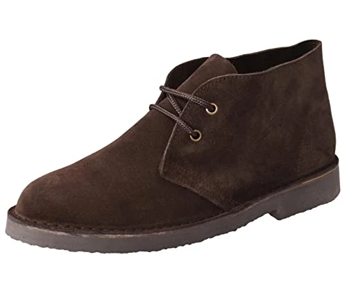 Unisex Suede Leather Lace-Up Fashion Ankle Desert Boots - Dark Brown Real Suede, Mens UK 8 / EU 42