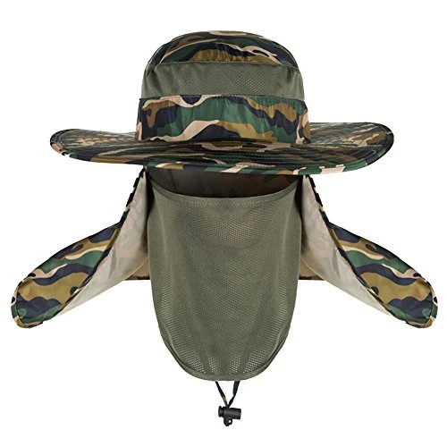 Unisex Sun Hat Mesh Bucket Hat Womens Mens Detachable Neck Face Flap Hat Outdoor Fishing Hat MCKhakiGreen One Size