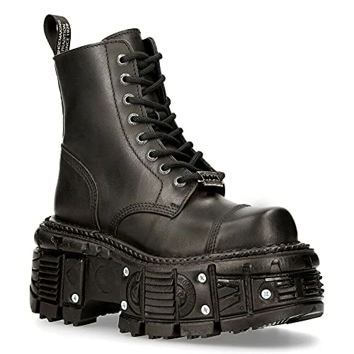 Unisex TANK083-C1 Real Leather Combat Black Platform Biker Military Shoe Boots 42