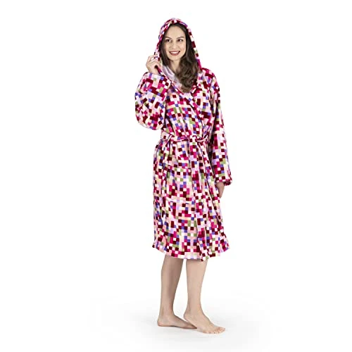 Unisex Velour Hooded Terry Cloth Luxury Bathrobe, 100% Turkish Cotton, Multicolor, XS/S