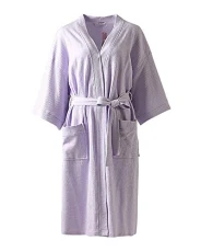 Unisex Waffle Weave Bathrobe Women Kimono Dressing Gown Lightweight Robe for Spa Hotel Sleepwear Purple XL