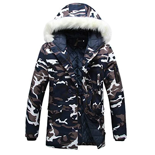 Unisex Winter Long Camo Jackets Women Warm Parka Cotton Lined Longline Camouflage Coats Men Fur Hood