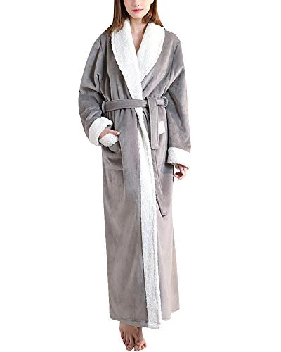 Unisex Women Men Dressing Gown Long Bathrobe Housecoat Soft Warm for Spa Hotel Housing Light Grey L